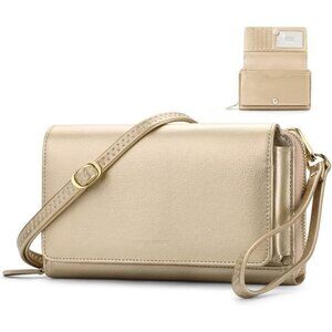 Women’s 08-gold Leather Imported Zipper Purses Crossbody Bag